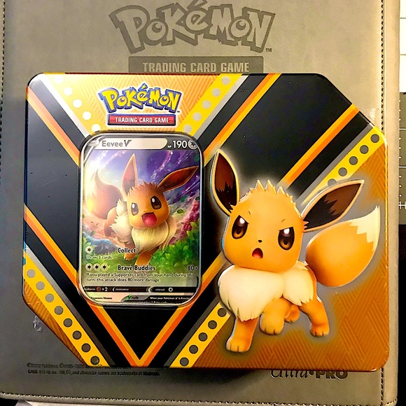 Eevee V Tin SEALED Pokemon Cards 5 TCG booster Packs included